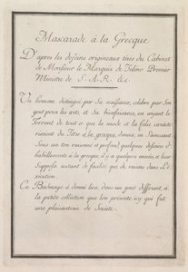 Grekisk maskerad: Titelbladsskylt 1, 1771.