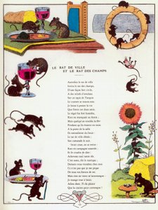 Stadsmusen och landsmusen, illustration från "Fables" av Jean de la Fontaine