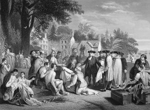 William Penns fördrag med indianerna, graverad av W. French (litho)