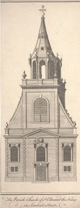 The Parish Church of St. Edmund the King i Lombard Street, ca 1750 (gravyr)