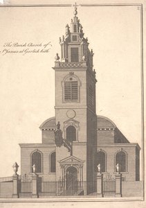 St. James Garlickhythe församlingskyrka, ca 1750 (gravyr)