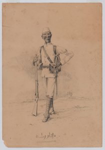 En soldat från den 10:e sudanesiska bataljonen, ca 1889 (akvarell) av Benjamin Donisthorpe Alsop Donne