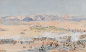Framsteg för den 9:e och 10:e sudanesiska bataljonen av den egyptiska armén vid slaget vid Toski, 3 augusti 1889 (akvarell) av Benjamin Donisthorpe Alsop Donne