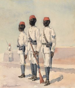 Sergeant och två andra ranger från den 10:e sudanesiska bataljonen, ca 1889 (akvarell) av Benjamin Donisthorpe Alsop Donne