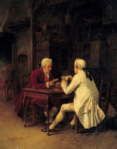 Kortspelare Målning av Eugene Fichel (1826-1895) 1863 Sön. 0,27x0,22 m