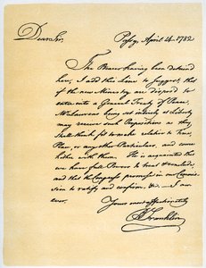 Brev från Benjamin Franklin till David Hartley MP, 14 april 1782.