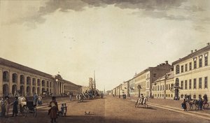 Utsikt över Nevsky Prospekt nära Gostiny Dvor i Sankt Petersburg, 1799