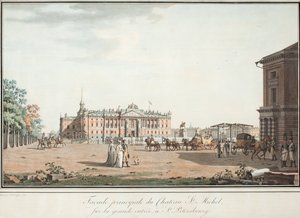 Utsikt över Michael Palace och Connetable Square i St. Petersburg, 1800