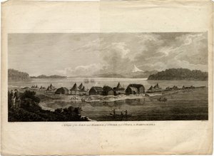 Utsikt över staden och hamnen i Petropavlovsk-Kamchatsky från resan till Stilla havet, 1785 av Benjamin Thomas Pouncey