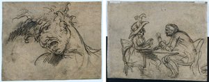 Chef för en skrikande man (recto) Kvinna och man som spelar kort (verso) av Benjamin West