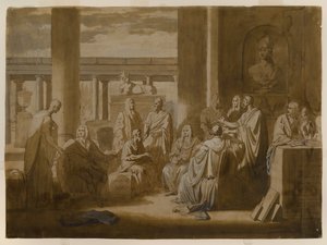 Know Thy Self, 1768 (galltvättbläck i järn, oljeimpasto & tvättar på elfenbensbelagt papper) av Benjamin West