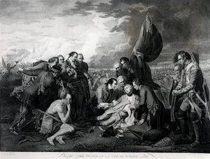 General Wolfes död (1727-59) 1759, graverad av Augustin Legrand (gravyr) (bundw-foto) (se även 105409, 124902 och 153197) av Benjamin West