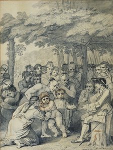 Indianerna överlämnar de engelska fångarna till överste Bouquet nära hans läger vid Muskingums folk i Nordamerika i november 1764, ca 1769 (bläck och tvätt på papper) av Benjamin West