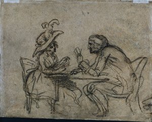 Kvinna och man som spelar kort (verso) av Benjamin West