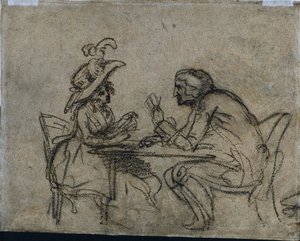 Kvinna och man spelar kort, 1792. av Benjamin West