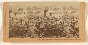 Meads högkvarter sönderskjutet av skott och granater, slaget vid Gettysburg. av Benjamin West Kilburn