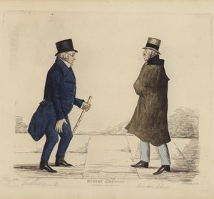 Eminenta Edinburghians, aka Modern Athenians, Generallöjtnant George R Ainslie, Bindon Blood, Esq, of Cranacher (färgad gravyr) av Benjamin William Crombie