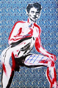 Masculin japonais 2, 2020 (akryl på screentryckt japanskt papper) av Benoit Erwann Boucherot