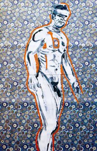 Masculin japonais 4, 2020 (akryl på screentryckt japanskt papper) av Benoit Erwann Boucherot
