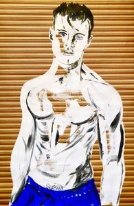 Masculin japonais 7, 2020 (akryl på screentryckt japanskt papper) av Benoit Erwann Boucherot