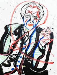 Surportrait : Frank Lloyd Wright, 2022 (akryl på papper) av Benoit Erwann Boucherot