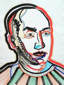 Surportrait : Isamu Noguchi 1, 2022 (akryl på papper) av Benoit Erwann Boucherot