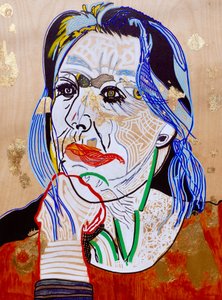 Surportrait : Marie Darrieussecq, 2021 (olja och akryl på träpanel)