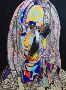 Surportrait : Virginie Despentes, 2021 (olja och akryl på träpanel)