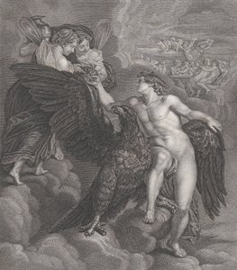 Ganymedes, lutad mot en örn, tar emot koppen från Hebe, 1786 av Benoit Louis Henriquez