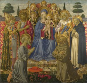 Jungfrun och barnet tronade bland änglar och heliga, 1460-talet