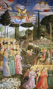 Änglar i ett himmelskt landskap, absidens vänstra vägg, från the Journey of the Magi-cykeln i kapellet c .1460 (för detaljer se 83051)
