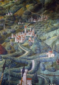 Slott, landskapsdetalj från Procession of Magi av Benozzo di Lese di Sandro Gozzoli