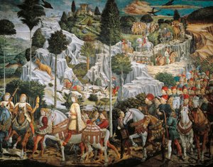 Procession av Magi Kings till Betlehem, av Benozzo Gozzoli (1420-1497), fresk, tempera och olja på väggen, Kapellet Palazzo Medici Riccardi, Florens av Benozzo di Lese di Sandro Gozzoli