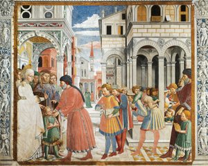 St Augustine togs av sina föräldrar till grammatiklärare i Tagaste, av Benozzo Gozzoli (1420-1497), fresk, Church of St Augustine, San Gimignano (UNESCOs världsarvslista av Benozzo di Lese di Sandro Gozzoli