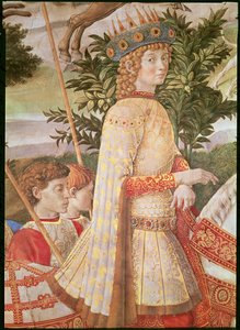 The Procession of the Magi, processionen ledd av Lorenzo the Magnificent i skepnad av Magus Caspar, detalj av Lorenzo de