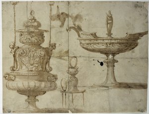 Studie för bestick (ritning av Benvenuto Cellini