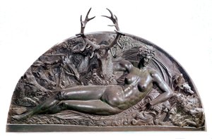 Nymfen från Fontainebleau Bas bronsrelief av Benvenuto Cellini (1500-1571) från slottet Anet. 1542 Dim. 409x205 cm Paris, Louvren