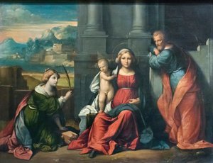 Heliga familjen (olja på duk) av Benvenuto Tisi da Garofalo