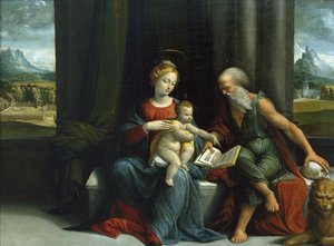 Madonna and Child och St. Hieronymus, ca 1530-talet (olja på panel)