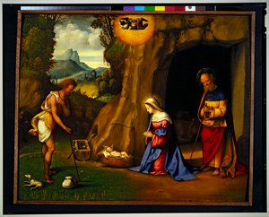 Herdarnas tillbedjan (panel) av Benvenuto Tisi da Garofalo
