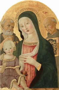 Madonna och barn med Saint Hieronymus och Saint Bernardino av Siena, ca. 14801485.
