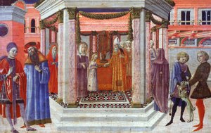 Presentation av Maria vid templet, detalj av predella av Benvenuto di Giovanni (1436-1518) av Benvenuto di Giovanni