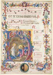 Single Leaf from an Antiphonary: Initial H[odie nobis] med The Nativity av Benvenuto di Giovanni