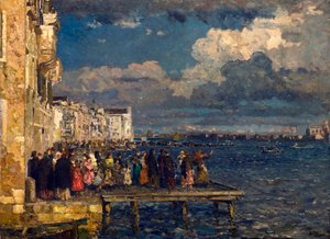 Förberedelser inför Festa del Redentore i Venedig Målning av Beppe Ciardi (1875-1932) 1910-1915 Privat samling
