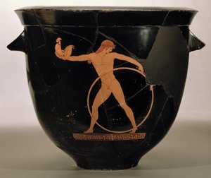 Attisk klockkrater med röd figur föreställande Ganymedes, grekisk, ca 500-480 f.Kr. (keramik) av Berlin Painter