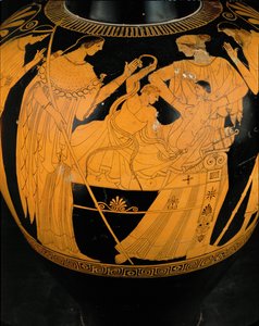 Den unge Herakles kämpar mot två ormar som skickats av Zeus... av Berlin Painter