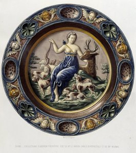 Diane (Artemis) chasseresse - Plat céramique, i "The work of Bernard Palissy" av C. Delange och C. Borneman, Paris