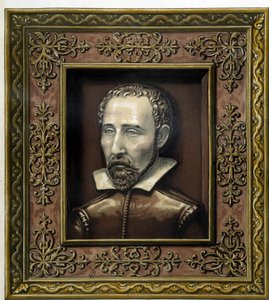 Porträtt av Bernard Palissy, avrättad i lergods av honom själv - i "The work of Bernard Palissy" av C. Delange och C. Borneman, Paris