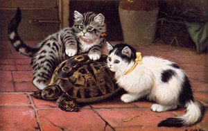 Vykort med katt (färglitografi)