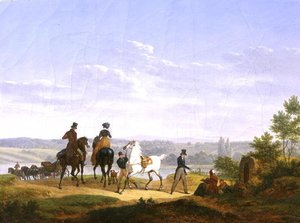 Landskap med figurer och hästar